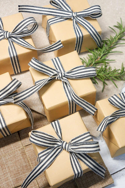 CT CRAFT LLC Ivory Cotton Black Stripes Ribbon 3/8" x 10 Yards for Home Décor Gift Present Wrapping DIY Crafts Birthday Wedding Bouquet Christmas - Crafty Corner