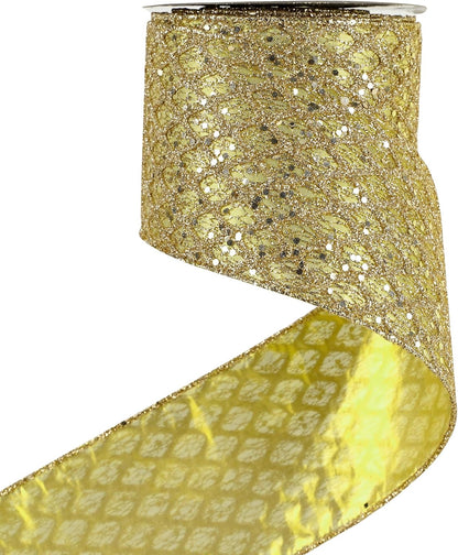 HUIHUANG Gold Glitter Wired Ribbon, 4 inch x 10 Yards, Polyester, Christmas, Gold, Geometric Pattern, Perfect for Tree Decorations, Wreaths, Gift Wrapping - Crafty Corner