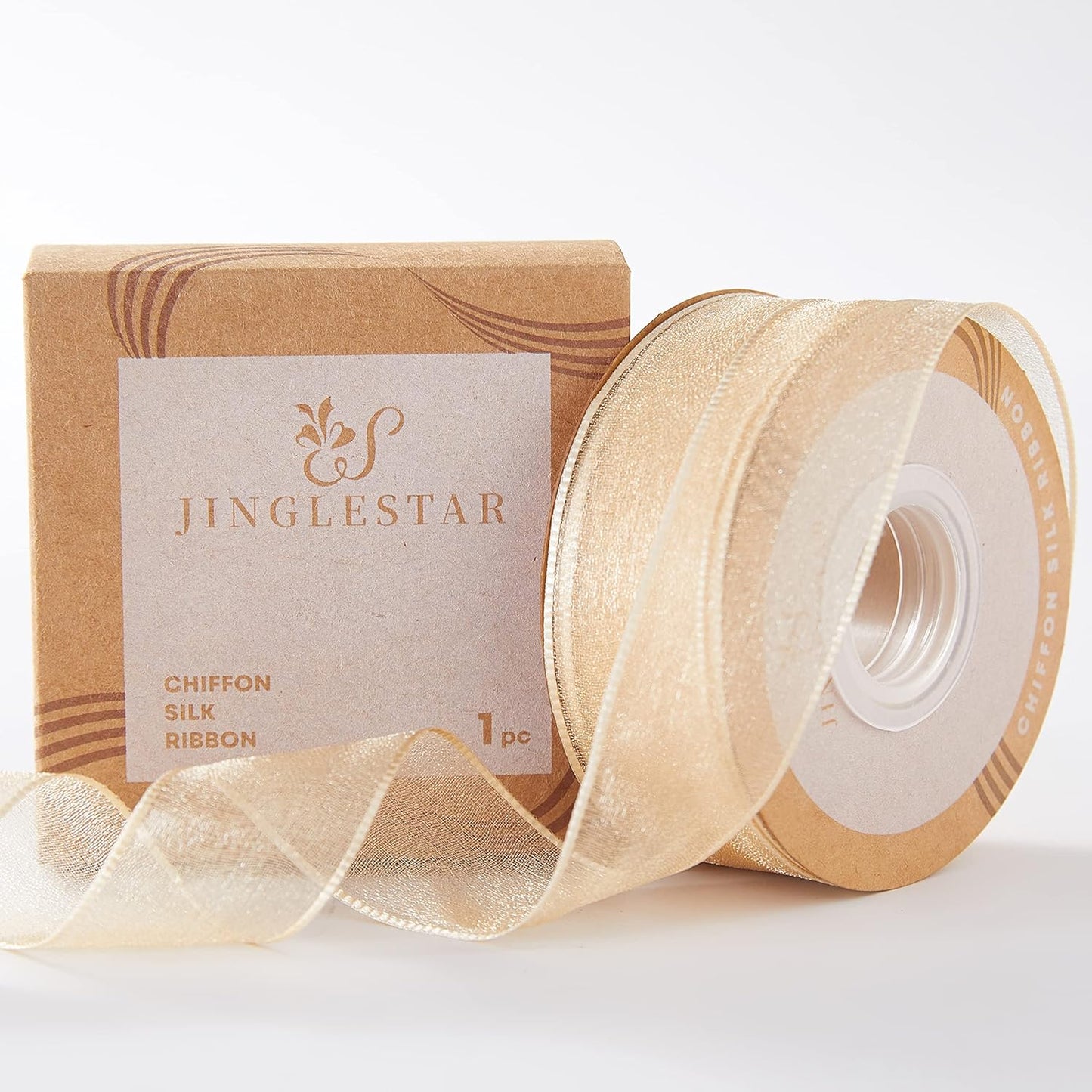 1 Inch Wide Sheer Chiffon Ribbon - Pearl Silk Woven Ribbon Suitable for Gift Wrapping, Wedding Decor, Home Decor, Girl Hair Accessories Handmade DIY (25 Yards/roll) (Champagne) - Crafty Corner