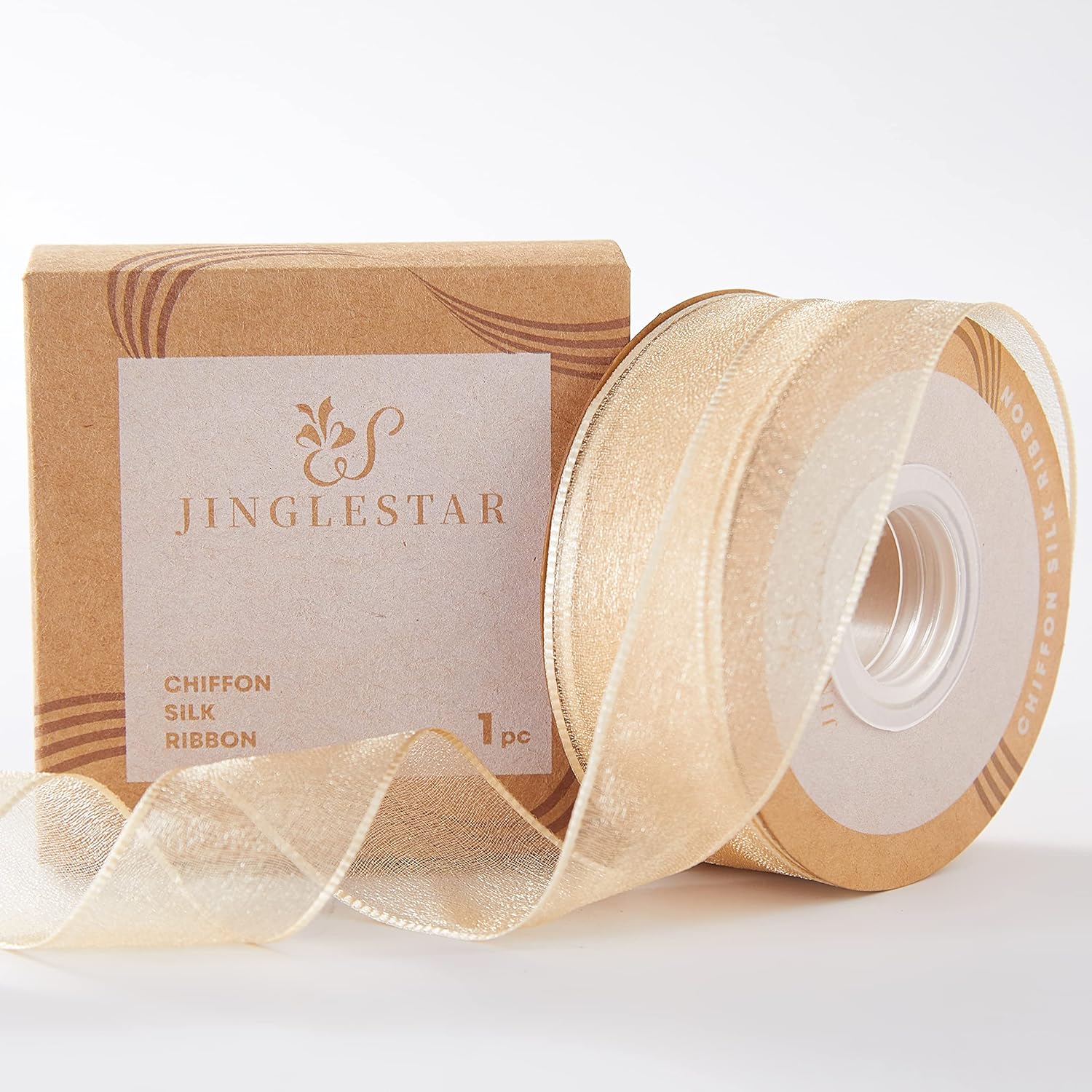 1 Inch Wide Sheer Chiffon Ribbon - Pearl Silk Woven Ribbon Suitable for Gift Wrapping, Wedding Decor, Home Decor, Girl Hair Accessories Handmade DIY (25 Yards/roll) (Champagne) - Crafty Corner
