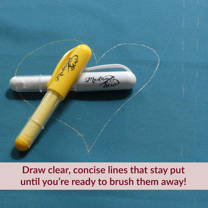 Madam Sew Fabric Chalk Markers for Sewing & Quilting | Refillable Tailors Chalk for Fabric Marking with Dosing Wheel | Ideal for Marking on Cotton, Knit, Suede (Yellow)
