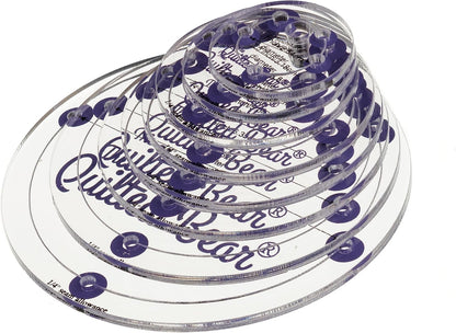The Quilted Bear Circle Quilting Templates – 8 Clear Non-Slip Acrylic Quilt Templates for Precise Fabric Cutting & Stress-Free Machine Quilting - Ideal for Quilt & Sewing Supplies (¾–3")