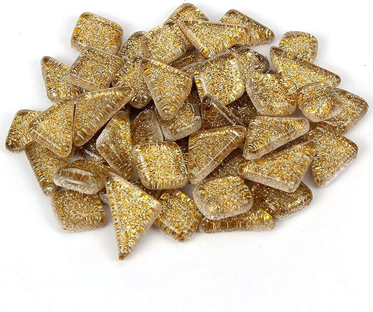Milltown Merchants™ Gold Glitter Mosaic Tile Pieces - Bulk Sparkle Mosaic Tiles - 3 Pound (48 oz) Shimmer Tile Assortment for Backsplash, Murals, Stepping Stones, and Mosaics