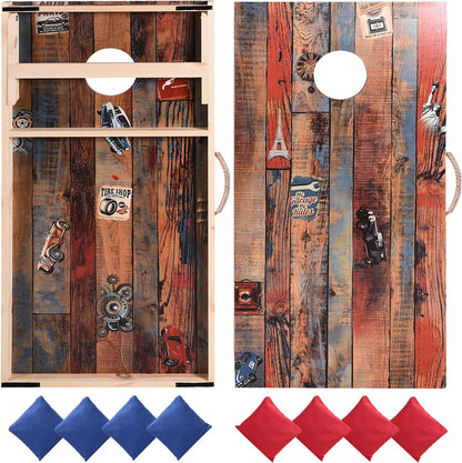 Solid Wood Vintage Cornhole Game Set, Two 4'x2'Cornhole Boards, 8 Cornhole Bags for Indoor and Outdoor Toss Games Competitions, Tournaments