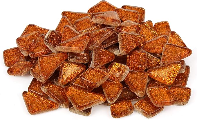 Milltown Merchants™ Orange Glitter Mosaic Tile Pieces - Bulk Sparkle Mosaic Tiles - 3 Pound (48 oz) Shimmer Tile Assortment for Backsplash, Murals, Stepping Stones, and Mosaics