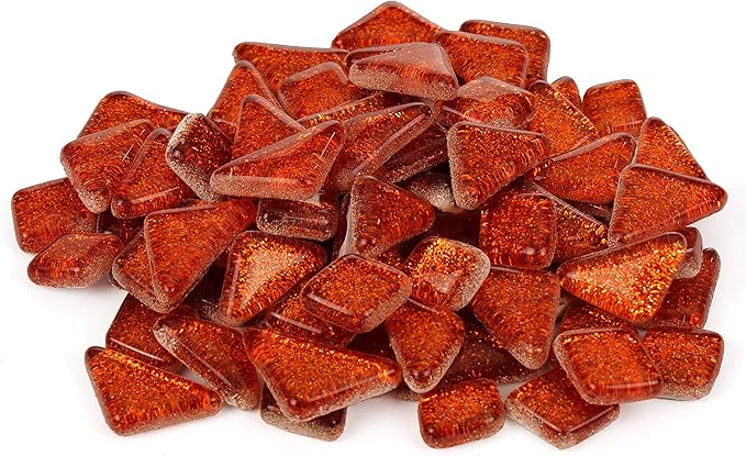 Milltown Merchants™ Orange Glitter Mosaic Tile Pieces - Bulk Sparkle Mosaic Tiles - 1 Pound (16 oz) Shimmer Tile Assortment for Backsplash, Murals, Stepping Stones, and Mosaics
