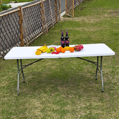 70.8" W X 29" D X 29" H - 6 ft Folding Table White Portable Heavy Duty Plastic Fold-in-Half Utility Foldable Table for Camp，Picnic & Party