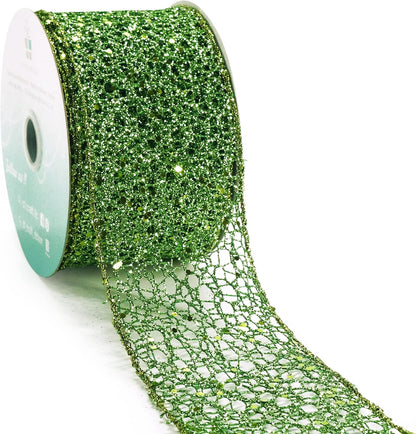 CT CRAFT LLC Sparkling Glitter Mesh Wired Ribbon 2.5" x 10 Yards Green for Christmas Home Decor Bow Gift Wrapping DIY Crafts Wreath - Crafty Corner
