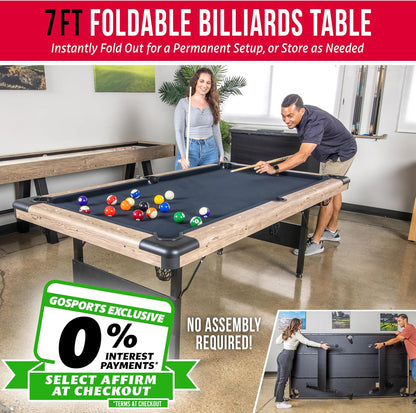 GoSports 6, 7, or 8 ft Billiards Tables - No Assembly, Choose Your Color - Portable Pool Table Includes Full Set of Balls, 2 Cue Sticks, Chalk and Felt Brush
