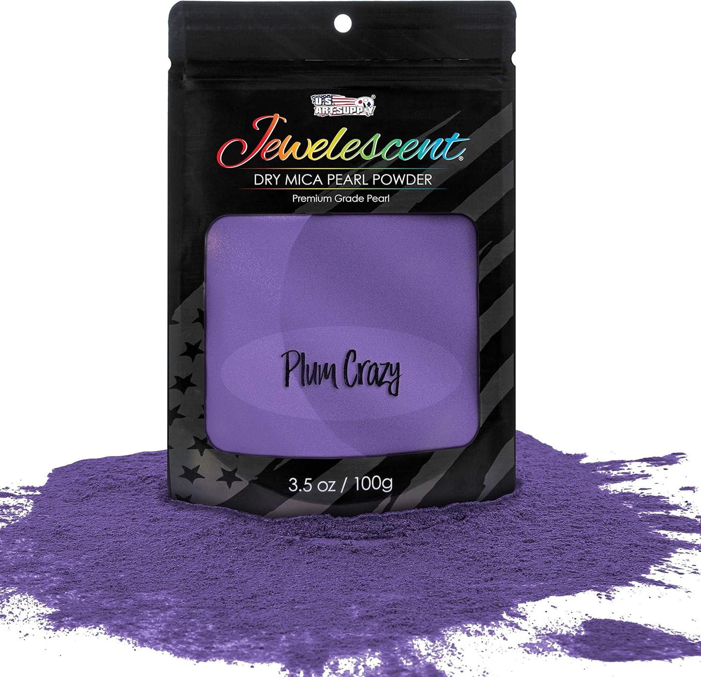 U.S. Art Supply Jewelescent Mica Pearl Pigment Powder, Plum Crazy 3.5 oz (100g) Pouch - Cosmetic Grade, Epoxy Resin Color Pigment, Mica Powder for Resin, Soap, Slime, Candle Dye, Art, Crafts