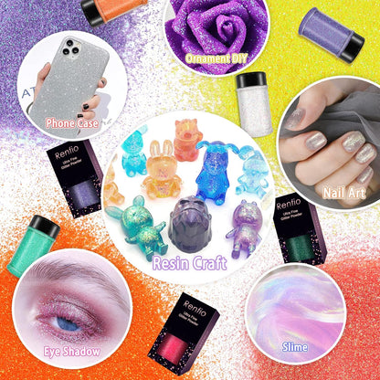 Renfio Iridescent Ultra Fine Glitter Powder Resin Supplies Glitters 1.94 Oz (55g) PET Flake Crafts Sequins 1/128" 0.008" 0.2mm Epoxy Chips Flakes for Tumblers Slime Painting - Magic Rose Pink
