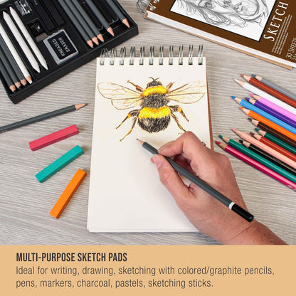 U.S. Art Supply 5.5”x8.5 Premium Heavy-Weight Paper Spiral Bound Sketch Book: 90 Pound (160gsm), 30-Sheet Drawing Pad (2 Pack) - Crafty Corner