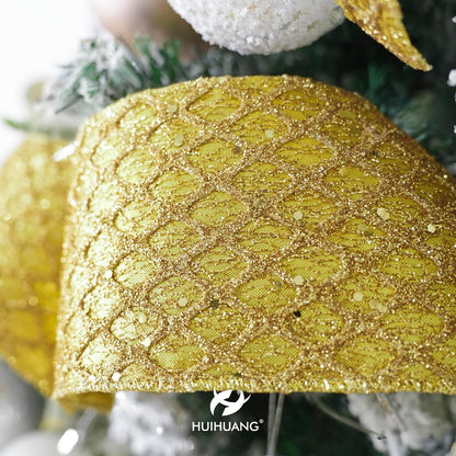 HUIHUANG Gold Glitter Wired Ribbon, 4 inch x 10 Yards, Polyester, Christmas, Gold, Geometric Pattern, Perfect for Tree Decorations, Wreaths, Gift Wrapping - Crafty Corner