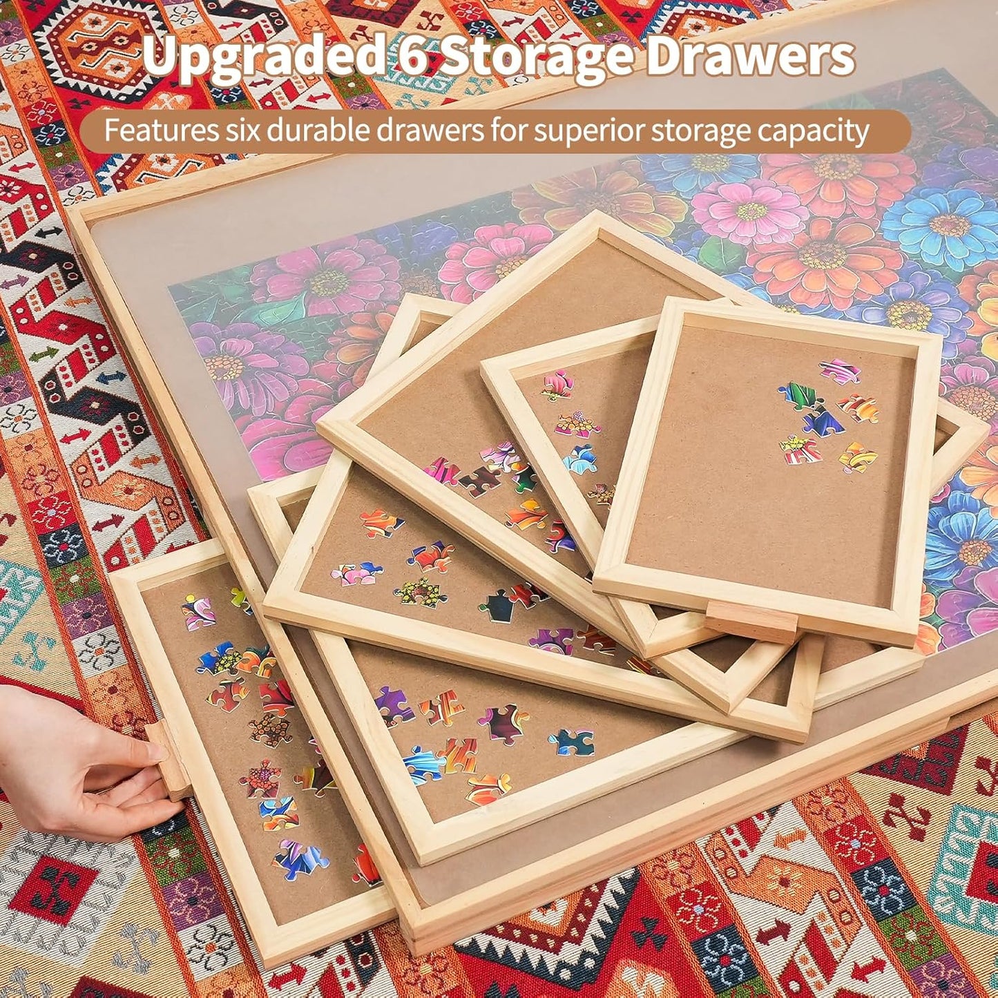 2000 Pieces Rotating Puzzle Board with 6 Drawers, Lazy Susan & Transparent Cover, 40.1"x28.5" Portable Wooden Jigsaw Puzzle Board, Great Gift for for Puzzle Enthusiasts