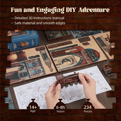 LED 3D Puzzle Magic Station Book Nook Kit - Interactive 3D Wood Puzzle LED Magical Miniature with Infinite Extension Space - DIY Bookshelf Insert Decor Gifts