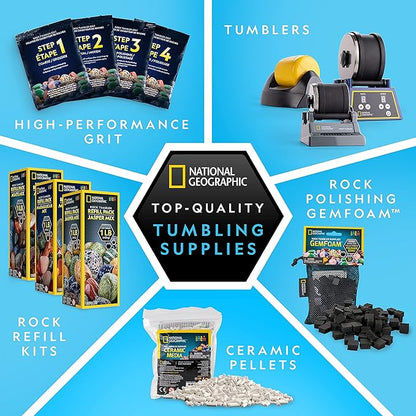 National Geographic Rock Tumbler Refill Kit 3 lbs. of Rough Gemstones and Rocks for Tumbling Including Amethyst and Quartz Supplies Include Tumbler Grit and Jewelry Accessories