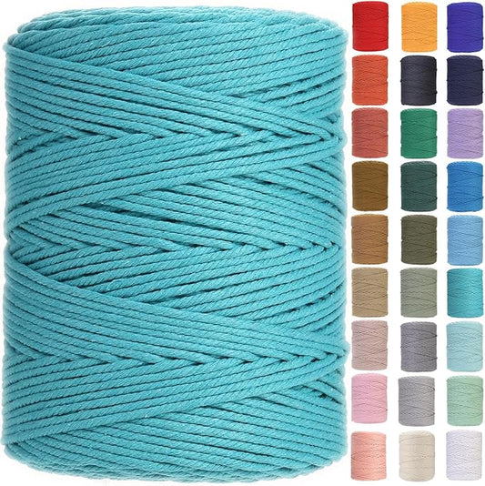 GOHOHOF Macrame Cord 3mm x 546yards Natural Macrame Cotton Rope Colored Macrame Rope Soft Cotton Cord Macrame Supplies Craft Rope Macrame Yarn for Plant Hanger Wall Hanger Dreamcatcher(Lake Green)