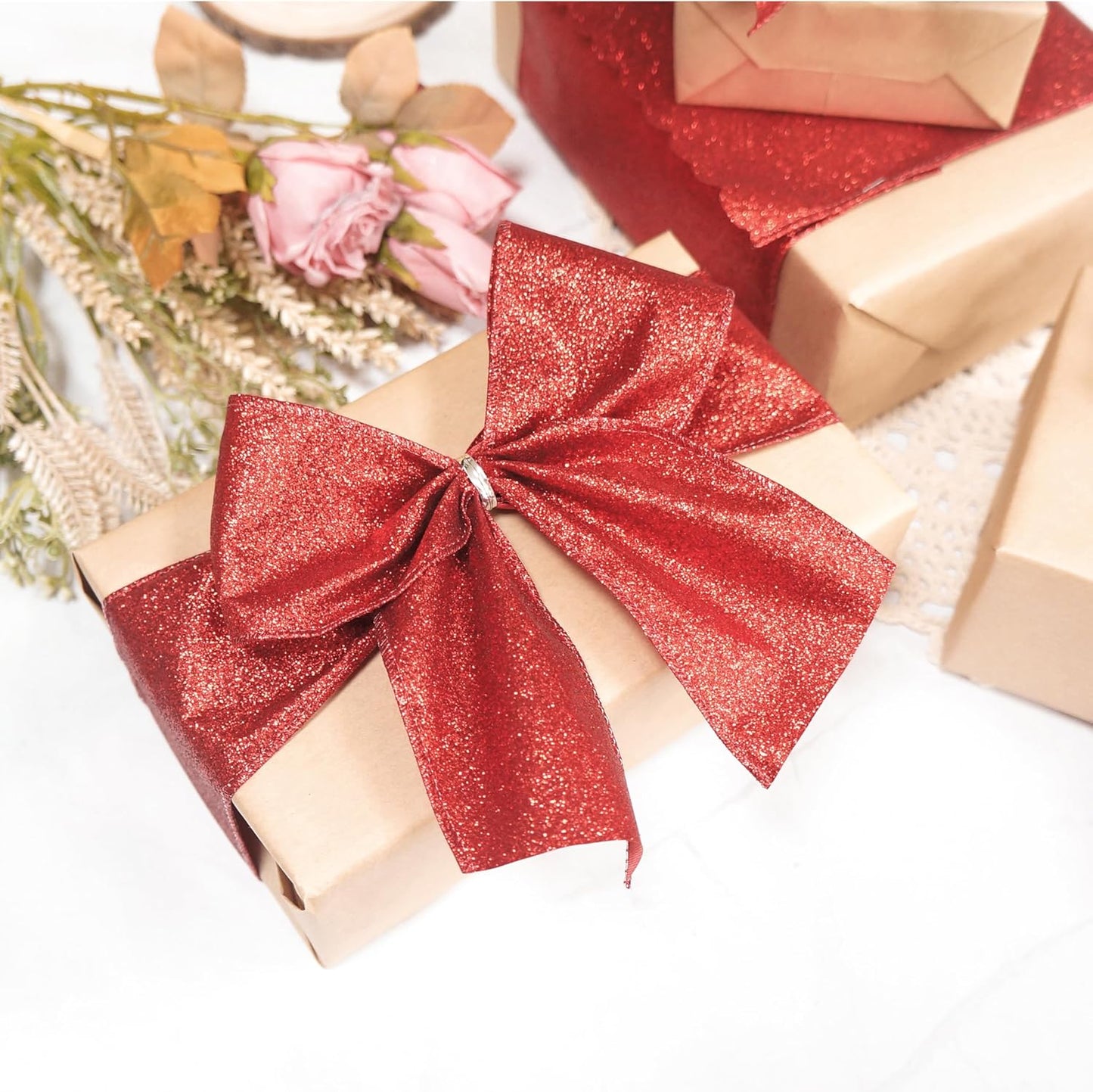 CT CRAFT LLC Glitter Wired Ribbon 2.5" x 10 Yards Red for Christmas Home Decor Bow Gift Wrapping DIY Crafts Wreath - Crafty Corner