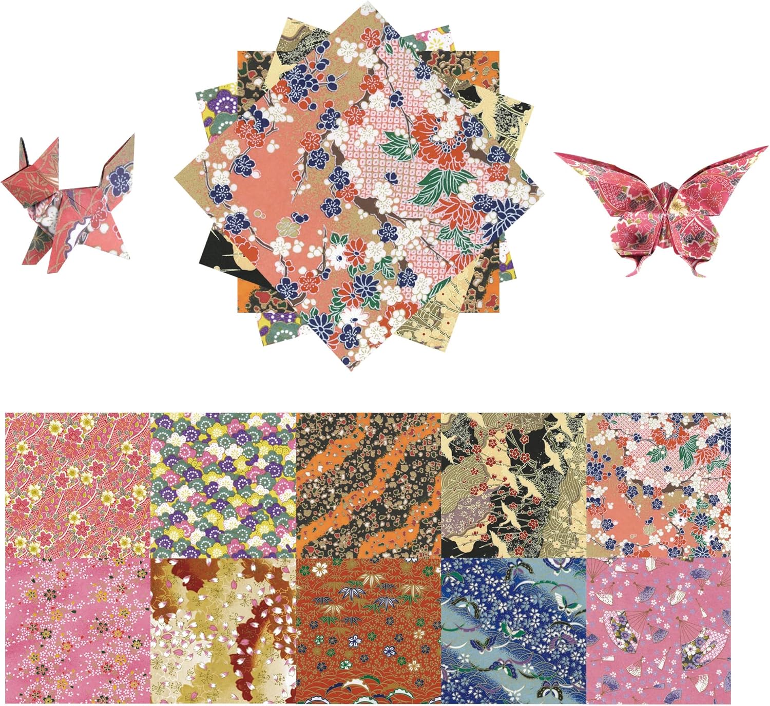 Origami Paper Kit 50 Sheets 6 Inch Square Double Sided Color 10 Vivid Sakura Washi Chiyo Colors for Hand Crafts Origami Paper Arts Creativity.Cherry Blossoms - Crafty Corner