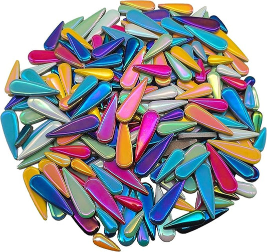 Glazed Ceramic Tiles for Crafts Bucks, Iridescent Porcelain Mosaic Tiles for Crafts, 1.1LB Leaf Petal Tiles for Mosaic Making Kits Adult DIY Hobbies Children Handmade Home Decoration
