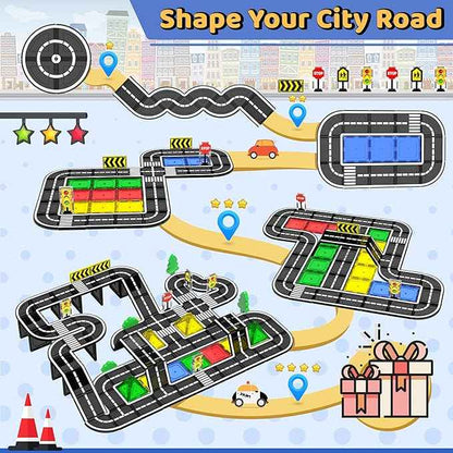 Magnetic Tiles - Road Set, Magnetic Building Blocks, Preschool Montessori Toys Gift for 3+ Year Old Boys and Girls, Sensory Christmas Toys for Kids Aged 3-5 and 4-8, Ideas for Toddler with Autism