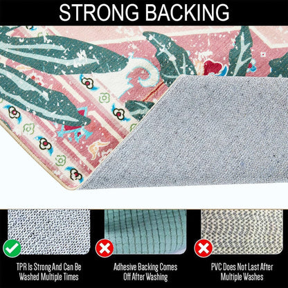 Washable Pink Rugs Boho Vintage Tropical Jungle 8x10 Area Rugs Tribal Oriental Carpet for Bedroom Kitchen Dining Living Room Office Distressed Indoor Cute Nursery Rug