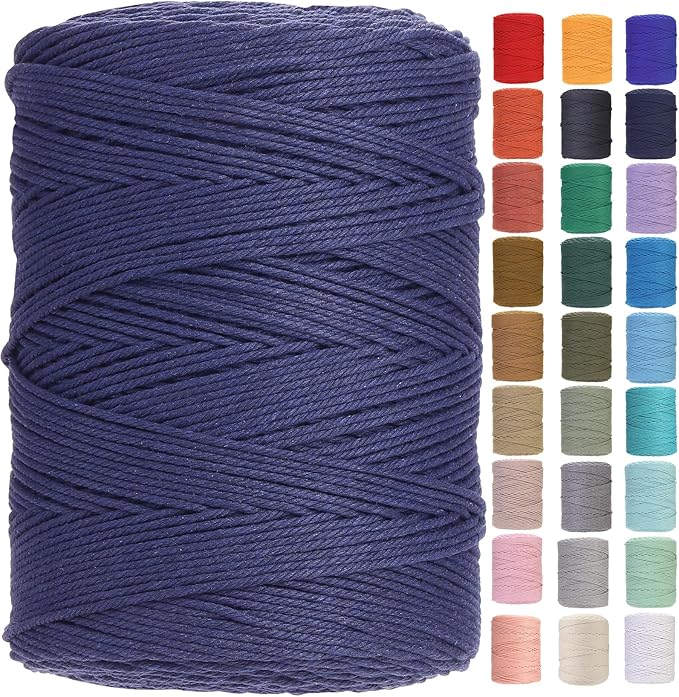 Cotton Macrame Cord 3mm x 546yards Natural Colored Macrame Supplies, Soft Craft Cotton Rope for Plant Hanger Wall Hanger Dreamcatcher (Denim)