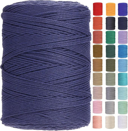 Cotton Macrame Cord 3mm x 546yards Natural Colored Macrame Supplies, Soft Craft Cotton Rope for Plant Hanger Wall Hanger Dreamcatcher (Denim)