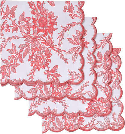 Ridhi Peach Coral Hand Block Print Napkins 18" x 18" Set of 4 Reusable Cotton Dinner Napkins for Weddings, Parties & Everyday Dining, Thanksgiving, Christmas, Fall