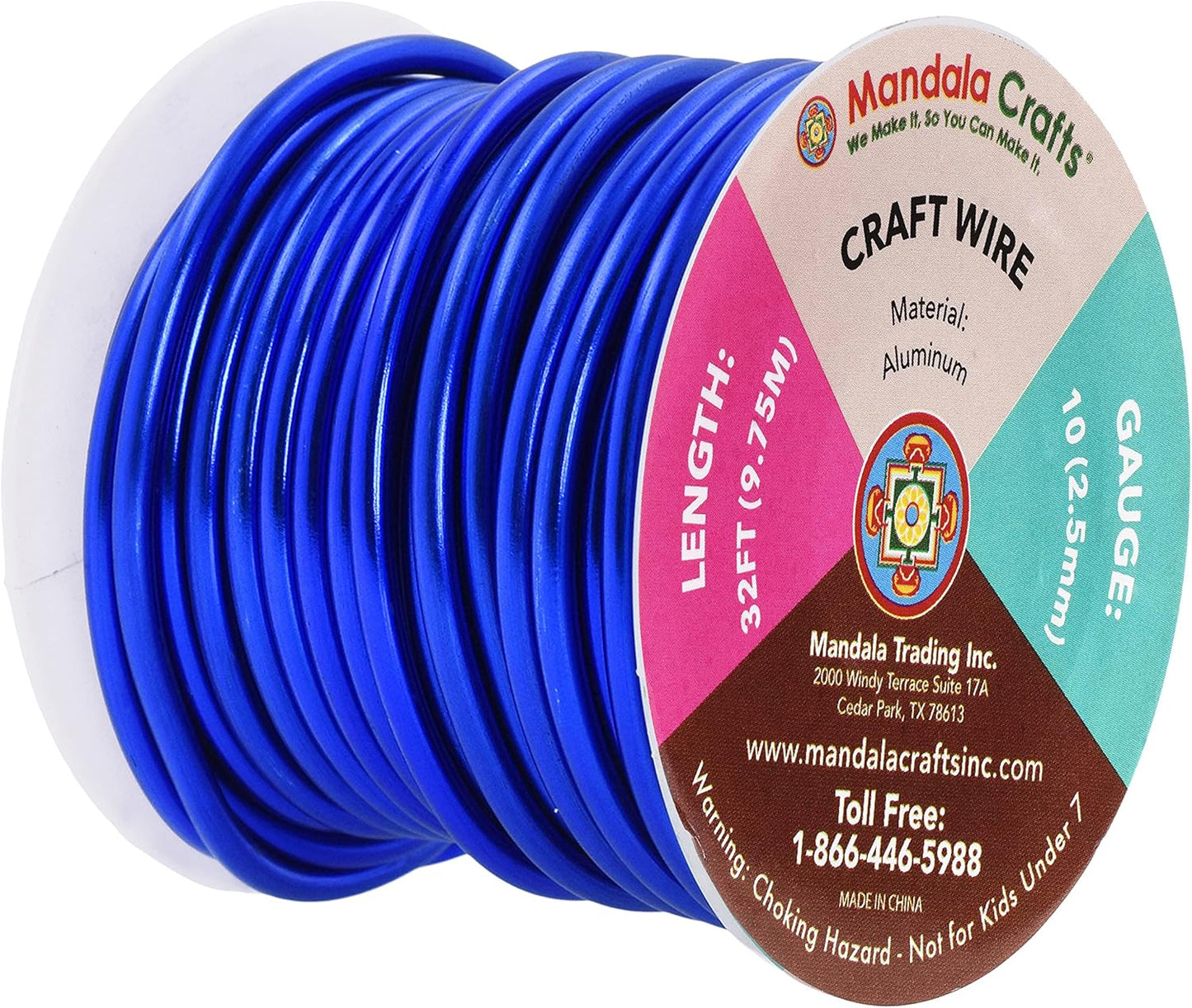 Mandala Crafts 10 Gauge Anodized Aluminum Craft Wire for Jewelry Making - 32 FT Colored Flexible True Blue Wire - Bendable for Bonsai Armature Crafting Sculpting - Crafty Corner