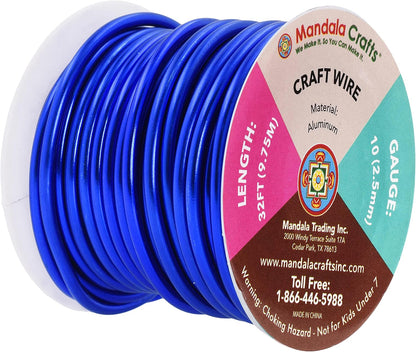 Mandala Crafts 10 Gauge Anodized Aluminum Craft Wire for Jewelry Making - 32 FT Colored Flexible True Blue Wire - Bendable for Bonsai Armature Crafting Sculpting - Crafty Corner
