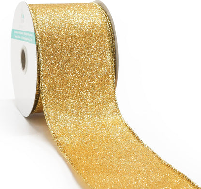 CT CRAFT LLC Glitter Wired Ribbon 2.5" x 10 Yards Yellow Gold for Christmas Home Decor Bow Gift Wrapping DIY Crafts Wreath - Crafty Corner