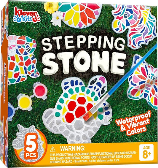 Klever Kits JOVA Stepping Stones Painting Kit for Kids - Paint 5 Garden Stones, Ceramic Garden Decor, Unicorn Craft Kits for Boys, Easter Crafts Gifts for Boy, Girl Age 8+ Year Old - Summer Gift