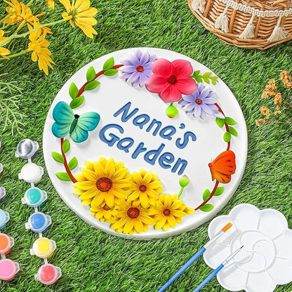 Juexica DIY 9.5 Inch Grandma's Garden Stepping Stone, Woman Gifts for Mom, Paint You Own Garden Stepping Stones, Woman Gifts for Nana,Stepping Stones(Nana,9.5 Inch)