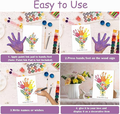 Mother's Day Flower Handprint Art Wooden Making Sign, Mothers Day Crafts Gifts for Mom Grandma Grandmother First Time Mom, Baby Handprint Keepsake for Family Activities, 9x12 Inch
