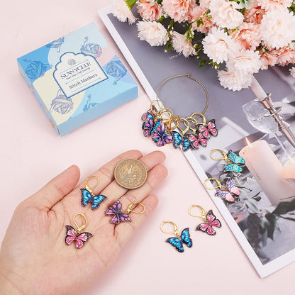 SUNNYCLUE 1 Box 20Pcs Stitch Markers Crochet Stitch Marker Butterfly Enamel Cute Charms Removable Leverback Clasp Charm Locking Metal Knitting Markers for Weaving Sewing Knit Quilting DIY Zipper Pull