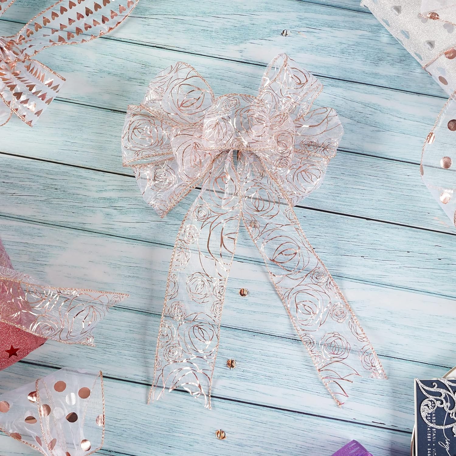 MEEDEE Floral Rose Wired 2.5 Inch Rose Gold Organza Sheer Ribbon, Wedding Bouquet Ribbon, 25 Yards Roll, Pink, For Crafts, Valentine Bow Making, Decor - Crafty Corner