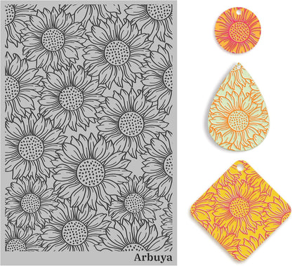 Arbuya Polymer Clay Sunflower Texture Sheets for Earring Jewelry Making, Clay Floral Texture Mat for Polymer Clay Projects Polymer Clay Stamps Earrings Tools