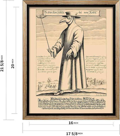 Poster Master Doctor Schnabel from Rome Canvas - Retro Plague Doctor Print - Medieval Art - Gift for Men & Women - Great Wall Decor for Dorm, Living Room or Bedroom - 16x20 Silver Framed Canvas