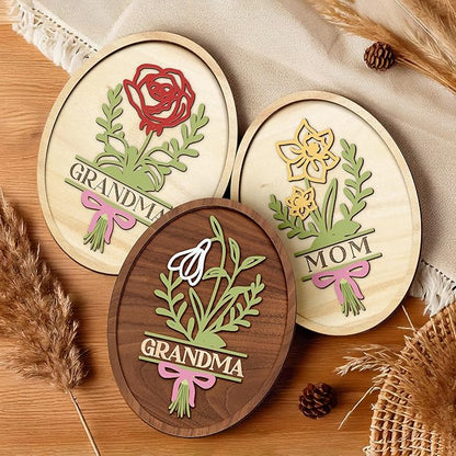 Personalized Birth Month Flower Sign, Custom Grandma Gifts for Mothers Day with Name, Flowers Art Craft Family Keepsake, Birthday Gifts for Women Mom Nana, Grandma's Wooden Sign for Home Decor