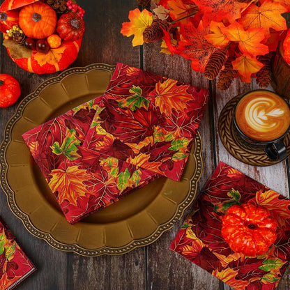 60 Pcs Maple Leaf Cocktail Paper Napkins 6.5 x 6.5 Inches Disposable Paper Napkins Dessert Beverage Napkin for Decoupage Luncheon Napkin for Party Wedding Birthday Party