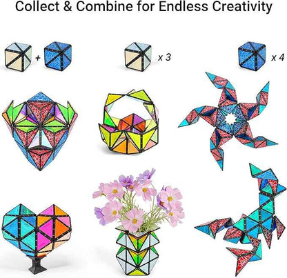 TOSY Magnet Pyramid Glow - 1 Cube Transforms into 1 Billion Shapes (Bunny, Egg, Flowers, Heart), Easter Basket Stuffers Gift, 12 pcs, 243 Magnets, Glowing, Holographic Design, Puzzle/STEM Toy, 4-Pack