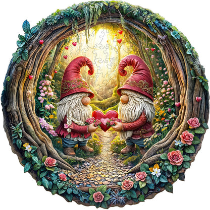 KAAYEE Wooden Puzzles for Adults, 3D Visual Effect Gnome Couple Wooden Jigsaw Puzzle Unique Shape Wood Puzzle Adult, 3D Effect Flat Puzzle Birthday Family Games (S-8.5 * 8.4in-100pcs)