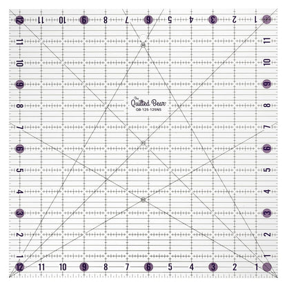 The Quilted Bear Quilting Rulers - Transparent Acrylic Non Slip Quilting, Patchwork & Sewing Ruler with Clear Black Lines & 30, 45 & 60 Degree Angles for Perfect Accuracy & Precision (12.5" x 12.5")