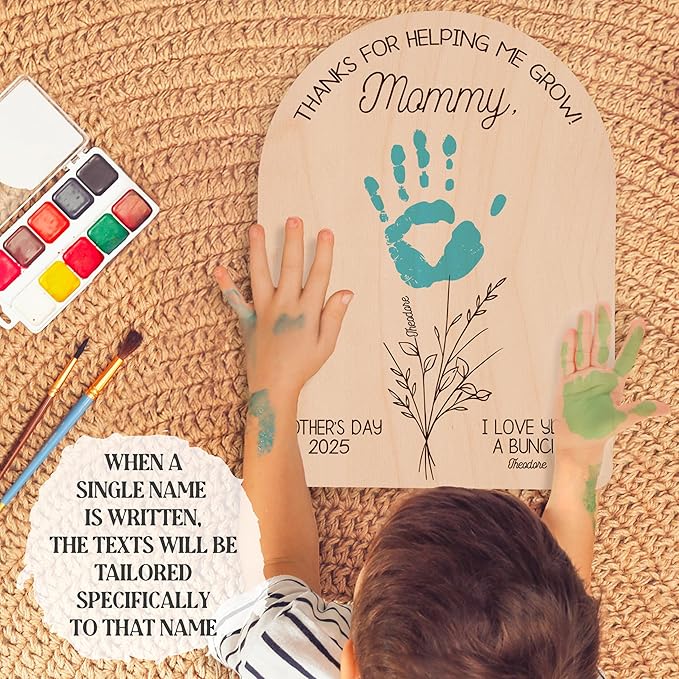 Personalized Handprint Wood Sign for Mom, Grandma, or Nana – DIY Paint Kit Not Included – Custom Wooden Plaque – Mother’s Day Keepsake – Family Handprint Art – Gift for Parents