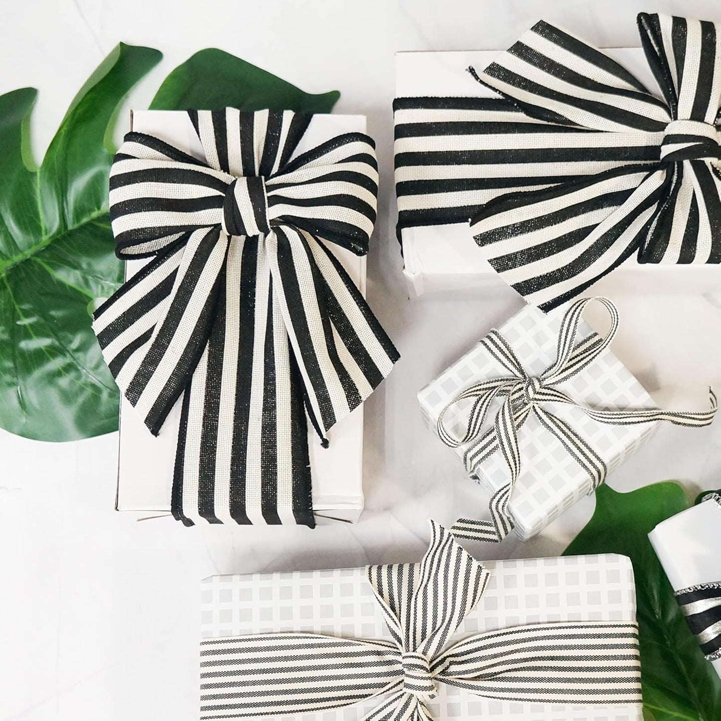 CT CRAFT LLC Striped Canvas Cotton Ribbon 2.5" x 50 Yards Ivory/Black Stripes for Thanksgiving Christmas Home Décor Gift Wrapping Outdoor Tree Topper Bow Wreath - Crafty Corner