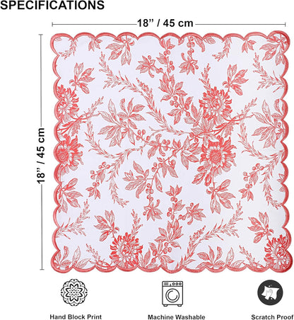 Ridhi Peach Coral Hand Block Print Napkins 18" x 18" Set of 4 Reusable Cotton Dinner Napkins for Weddings, Parties & Everyday Dining, Thanksgiving, Christmas, Fall