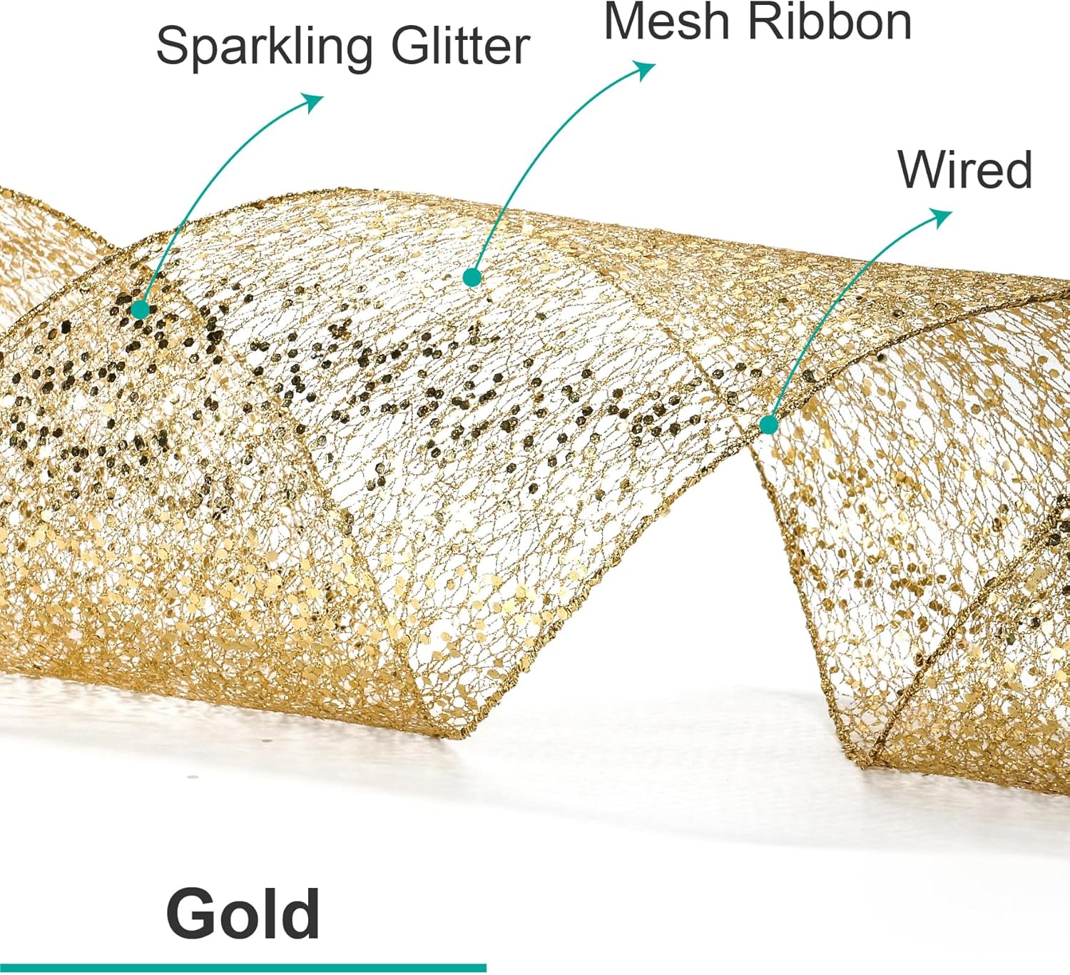 CT CRAFT LLC Sparkling Glitter Mesh Wired Ribbon 2.5" x 10 Yards Gold for Christmas Home Decor Bow Gift Wrapping DIY Crafts Wreath - Crafty Corner