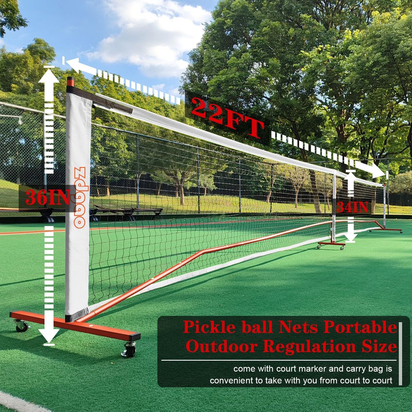 Zdgao Pickleball Set with Net for Driveway, 22 FT Regulation Size Pickle Ball Net Set with Pickleballs, Court Markers and Carry Bag, Steady Metal Frame for Outdoor, Indoor Court