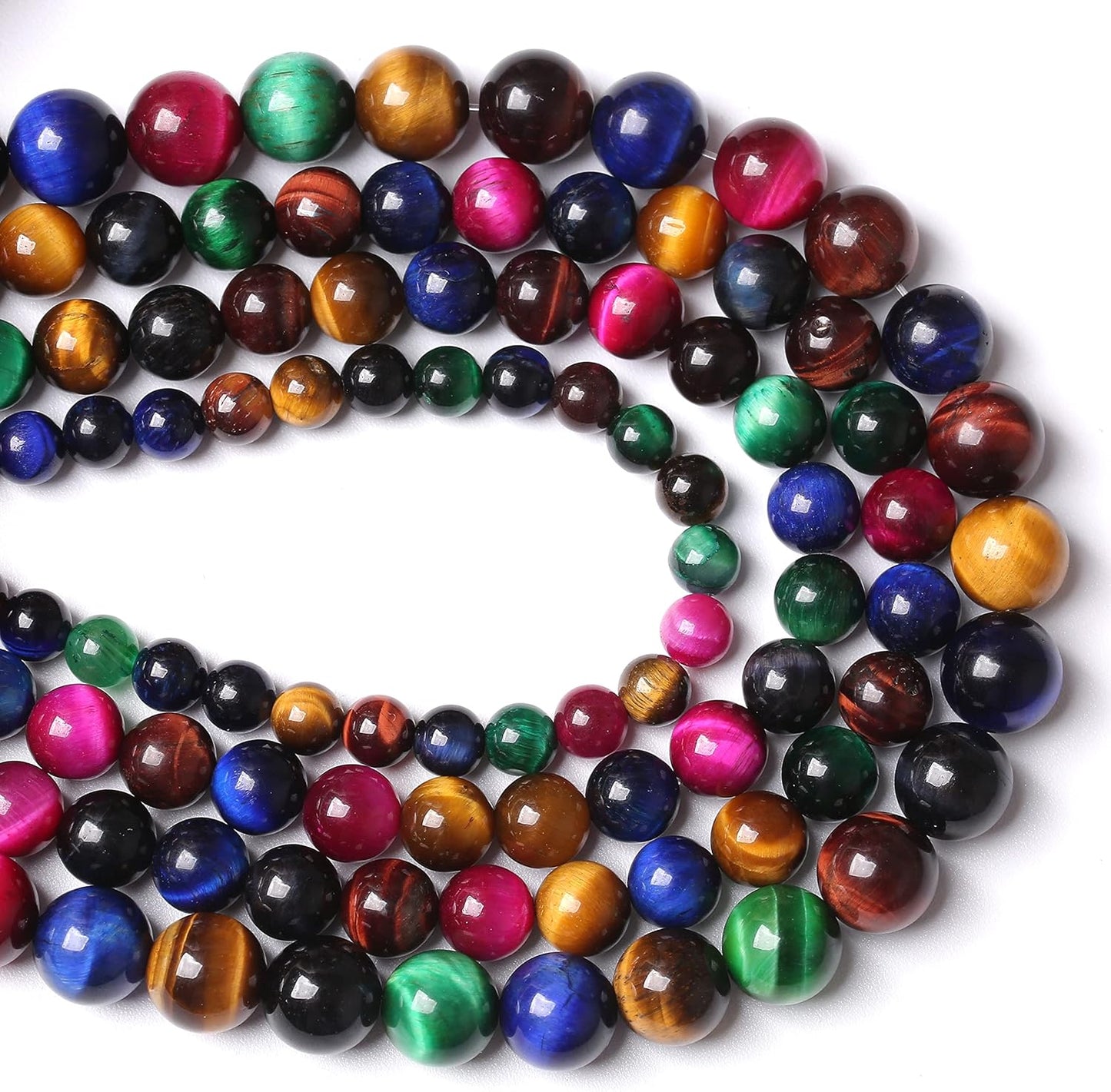 72pcs 10mm AAA Natural Colorful Tiger Eye Stone Beads Gemstone Round Spacer Loose Beads for Jewelry Making DIY Bracelet Necklace 32" 2 Strands